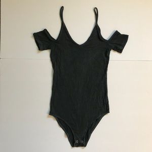 American Eagle Gray Thin Strap Cutout Bodysuit XXS